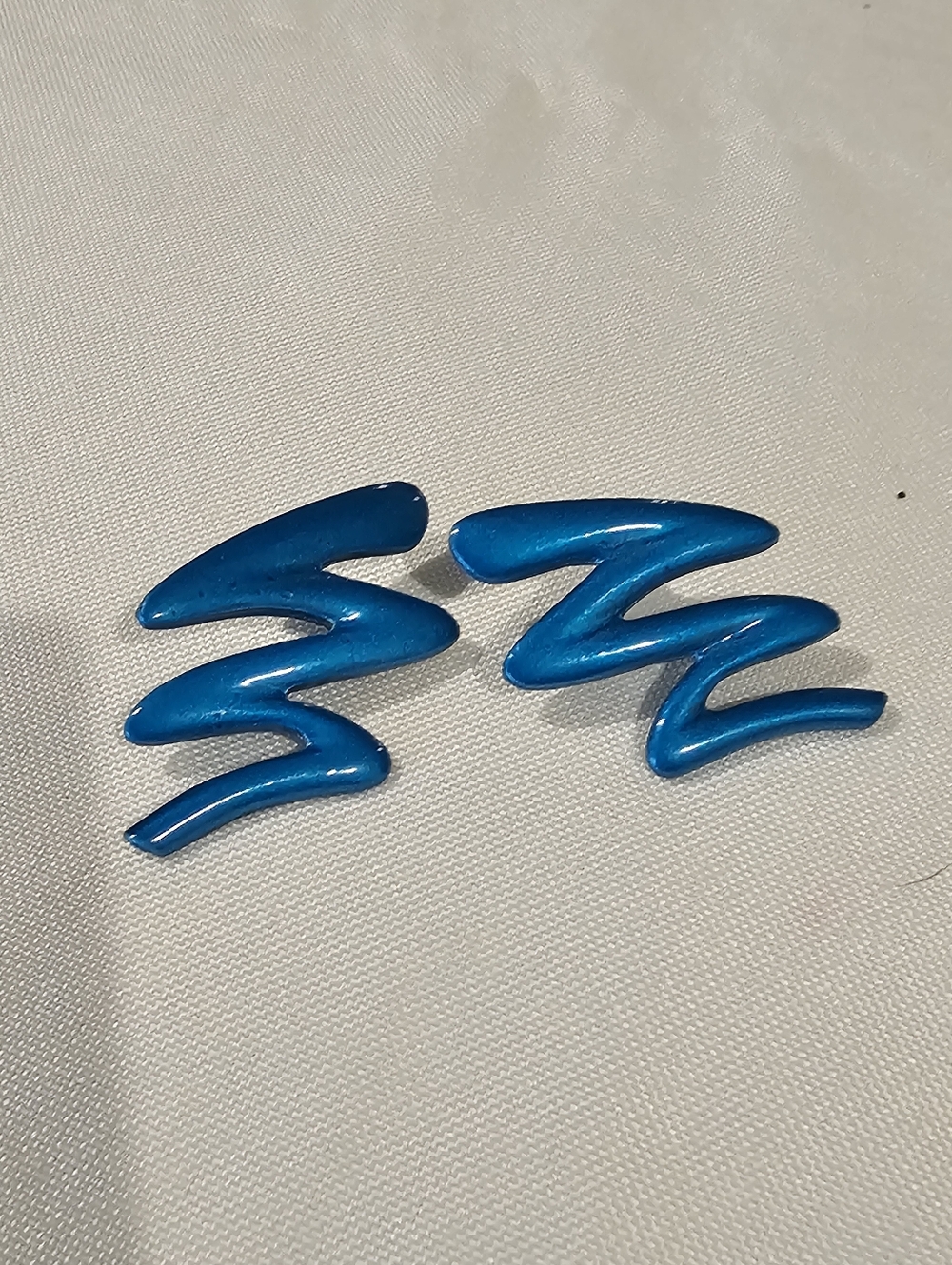 Pair of Metallic Blue Zigzag Earrings